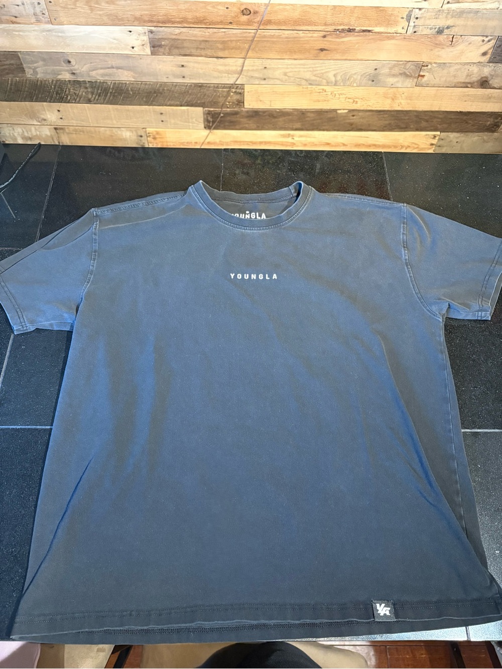 YoungLA Washed Black Short Sleeve Tee with White Chest Logo